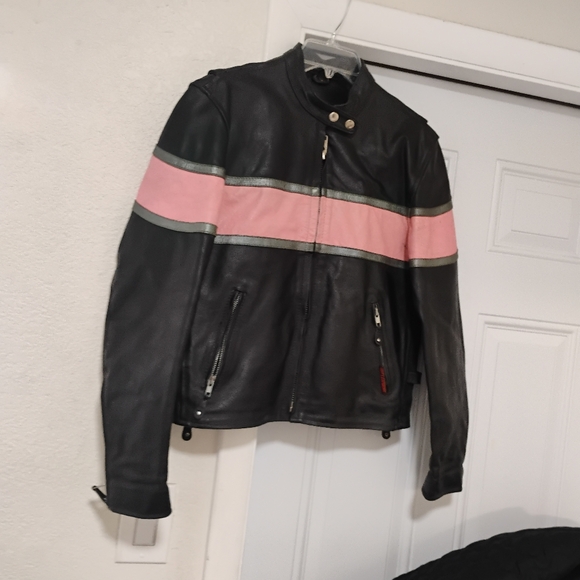 Women's Black and Pink Leather Jacket